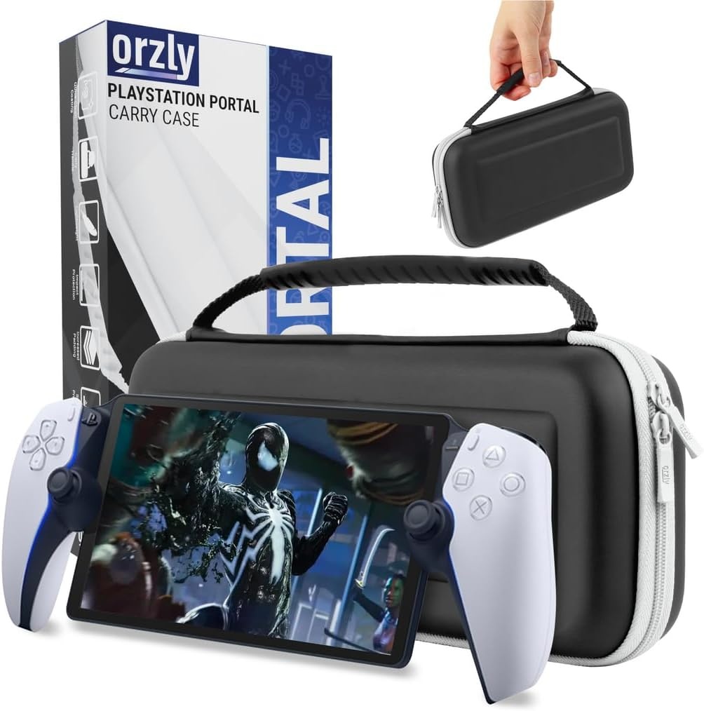 Orzly Draagtas ontworpen voor Playstation Portal Remote Player voor PS5-console bevat accessoires, reis- en opslagbescherming voor headset-oplader en meer zwart/blauw - Geschenkdoos editie