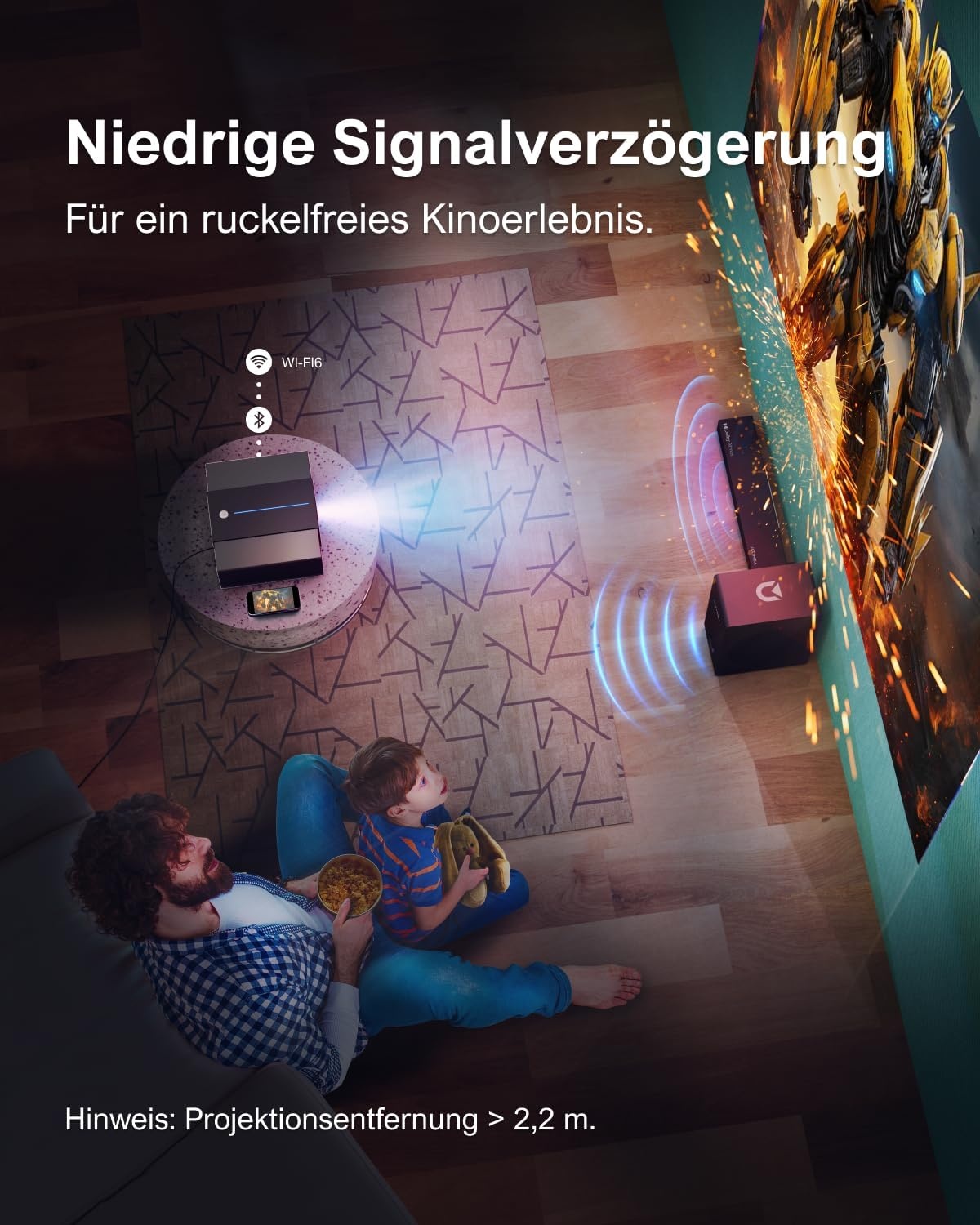 ULTIMEA Native Full HD 1080p beamer, 4K-projector, ondersteunt 900 ANSI, objectvermijding, automatische focus/keystone in 6D, wifi-bluetooth-overheadprojector voor iOS/Android/tv-stick