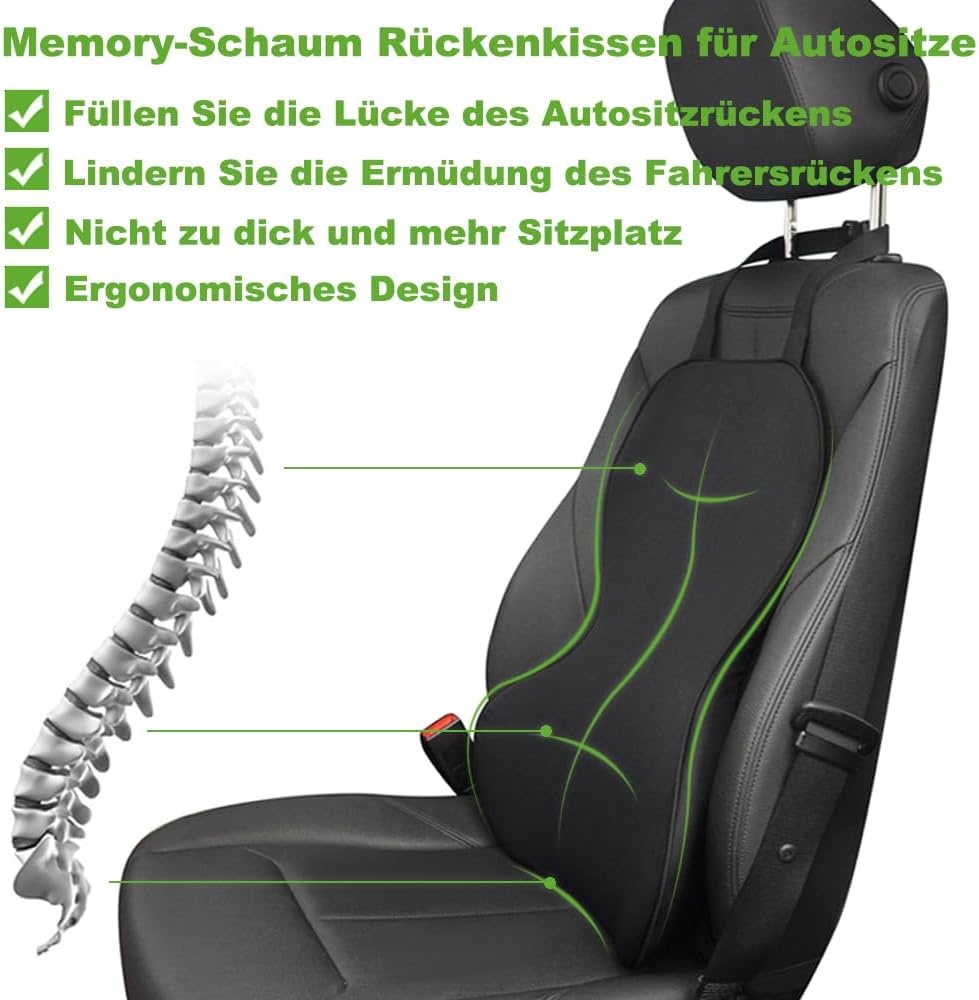 Ergonomisch Lendensteunkussen van Memoryschuim voor Autostoelen - Rugondersteuning met Ademende Meshhoes