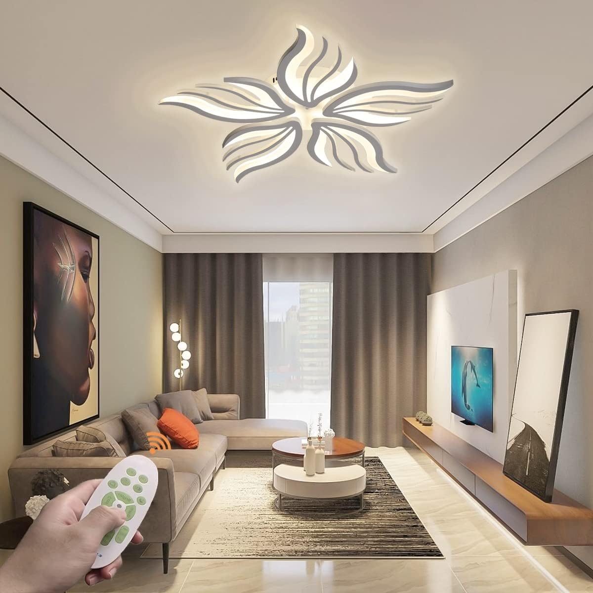 Becailyer Moderne Plafondlamp Bloemvorm 75cm Dimbare LED Chandelier met Afstandsbediening 48W Wit