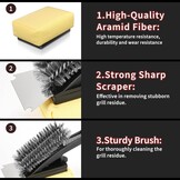 Grillborstel met hittebestendige kop, grillreinigingsborstel met lange borstelharen, roestvrijstalen spatel en extra lange warmte-isolerende handgreep, voor alle barbecues, zwart