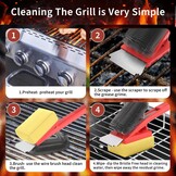 Grillborstel met hittebestendige kop, grillreinigingsborstel met lange borstelharen, roestvrijstalen spatel en extra lange warmte-isolerende handgreep, voor alle barbecues, rood