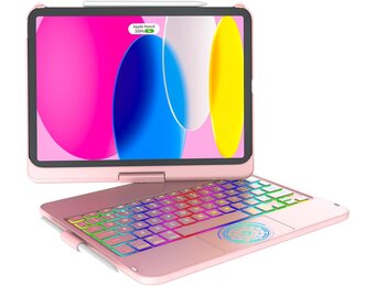 iPad Toetsenbordhoes 10.9 inch (10e generatie) 2022 met 10-kleurige achtergrondverlichting, 360° draaibaar, penhouder en Spaanse indeling
