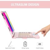 iPad Toetsenbordhoes 10.9 inch (10e generatie) 2022 met 10-kleurige achtergrondverlichting, 360° draaibaar, penhouder en Spaanse indeling