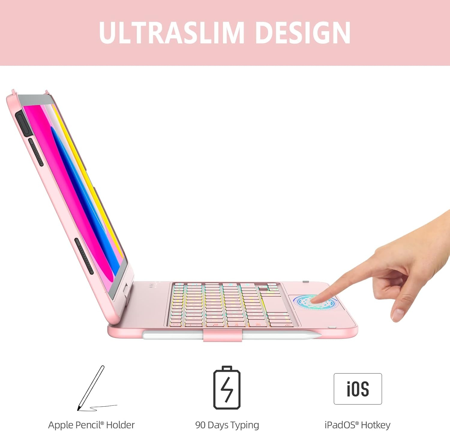Hoes met Toetsenbord & Stylus voor iPad 10e Gen 10.9" - 360° Draaibaar, Verlicht Spaans QWERTY