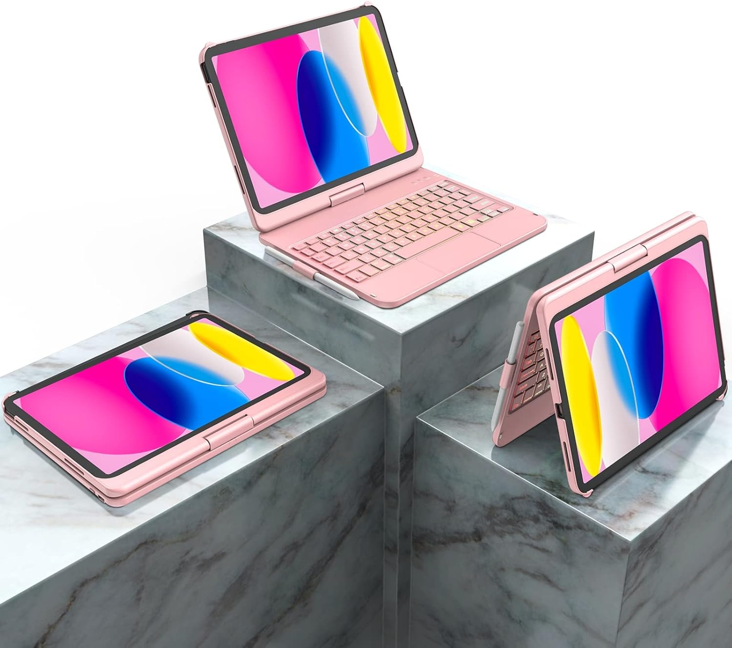 iPad Toetsenbordhoes 10.9 inch (10e generatie) 2022 met 10-kleurige achtergrondverlichting, 360° draaibaar, penhouder en Spaanse indeling