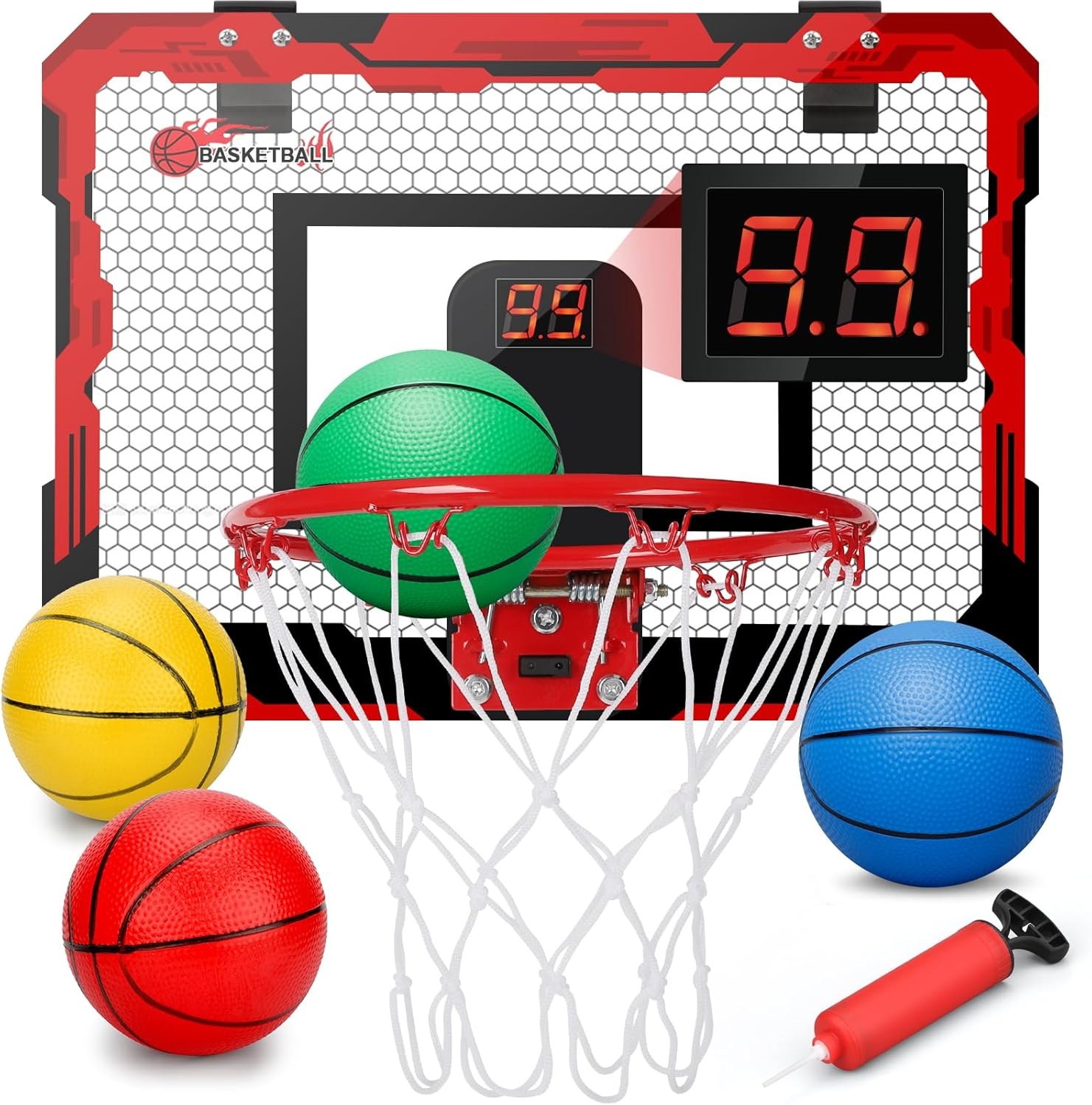 Mini-basketbalkorf, voor kinderen en volwassenen, boven de deur, basketbalbanden met 3 rubberen ballen, sportparty, gunsten voor thuis, kantoor, deurwand, cadeau voor jongens en meisjes
