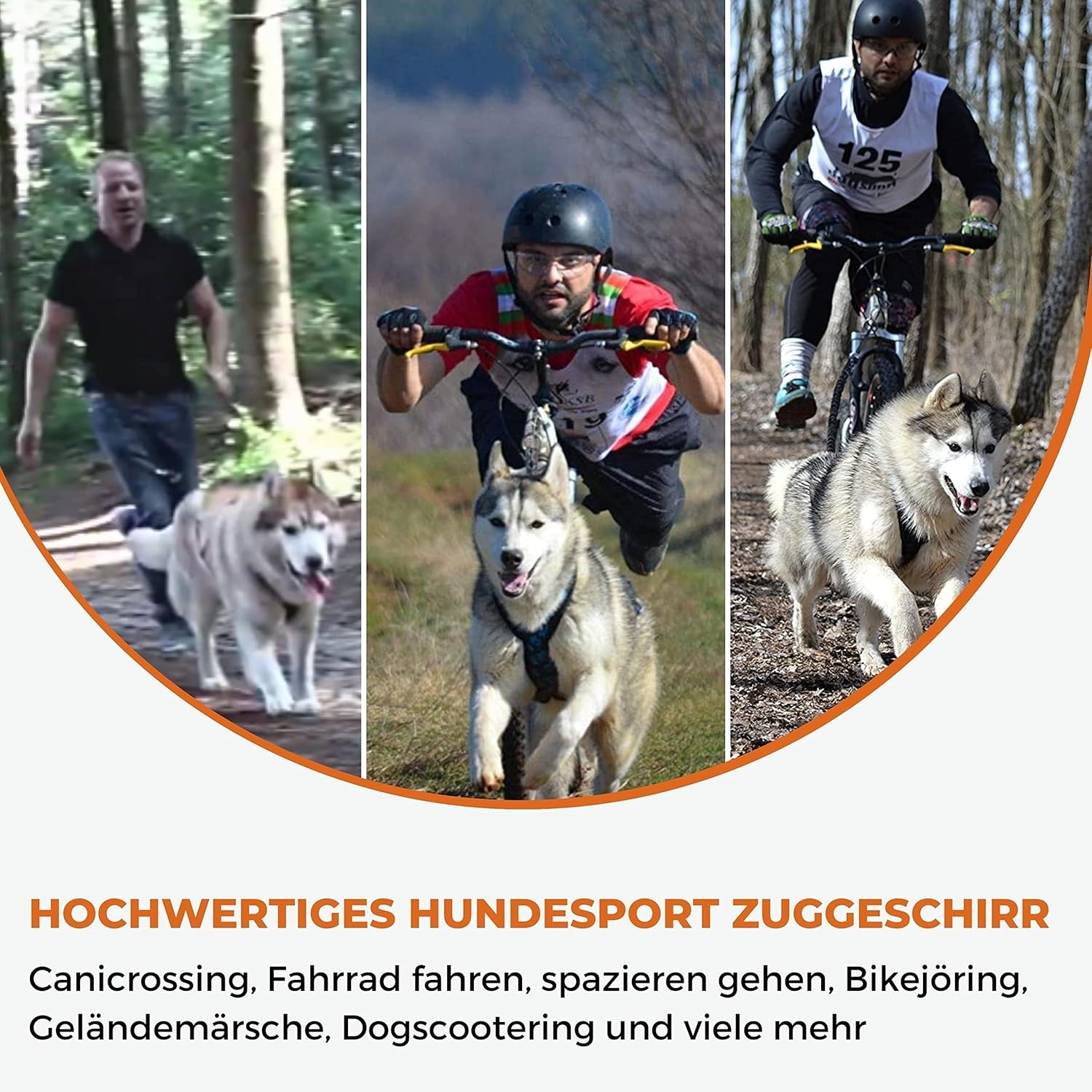 Hondentuig X-Back voor Canicross & Mushing - Zwart Neonorange