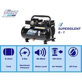 FIAC Draagbare luchtcompressor Supersilent 6, olievrij, maximale druk 8 bar, 1 pk, tank 6 liter, geluidsniveau 58 dB LpA