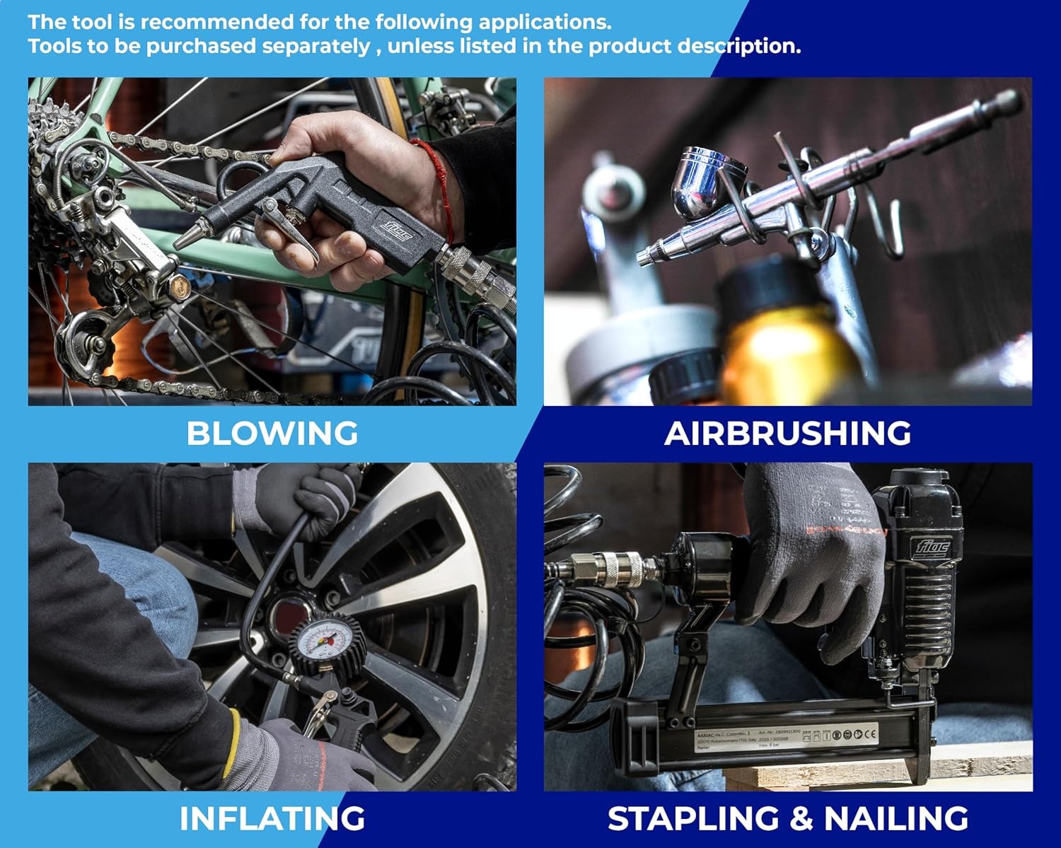 FIAC Draagbare luchtcompressor Supersilent 6, olievrij, maximale druk 8 bar, 1 pk, tank 6 liter, geluidsniveau 58 dB LpA