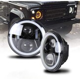 NSLUMO 2 stuks LED-koplampen, 18 cm witte verstraler en dimlicht, Halo-ring angel eyes DRV, verlichting voor richtingaanwijzer, compatibel met Defender RHD 90 110m koplamp