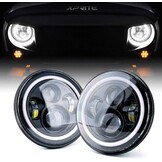 NSLUMO 2 stuks LED-koplampen, 18 cm witte verstraler en dimlicht, Halo-ring angel eyes DRV, verlichting voor richtingaanwijzer, compatibel met Defender RHD 90 110m koplamp