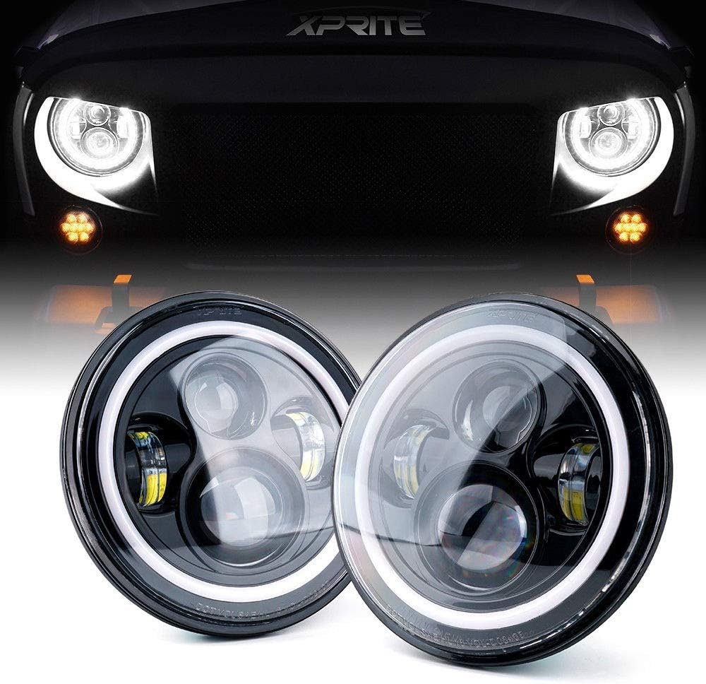 NSLUMO 2 stuks LED-koplampen, 18 cm witte verstraler en dimlicht, Halo-ring angel eyes DRV, verlichting voor richtingaanwijzer, compatibel met Defender RHD 90 110m koplamp