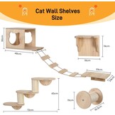 XXL kattenklimwand, wandbox van hout, 4-delig, met kattenhol, hangbrug, trap en sisalkolom, perfect wandmeubel voor katten