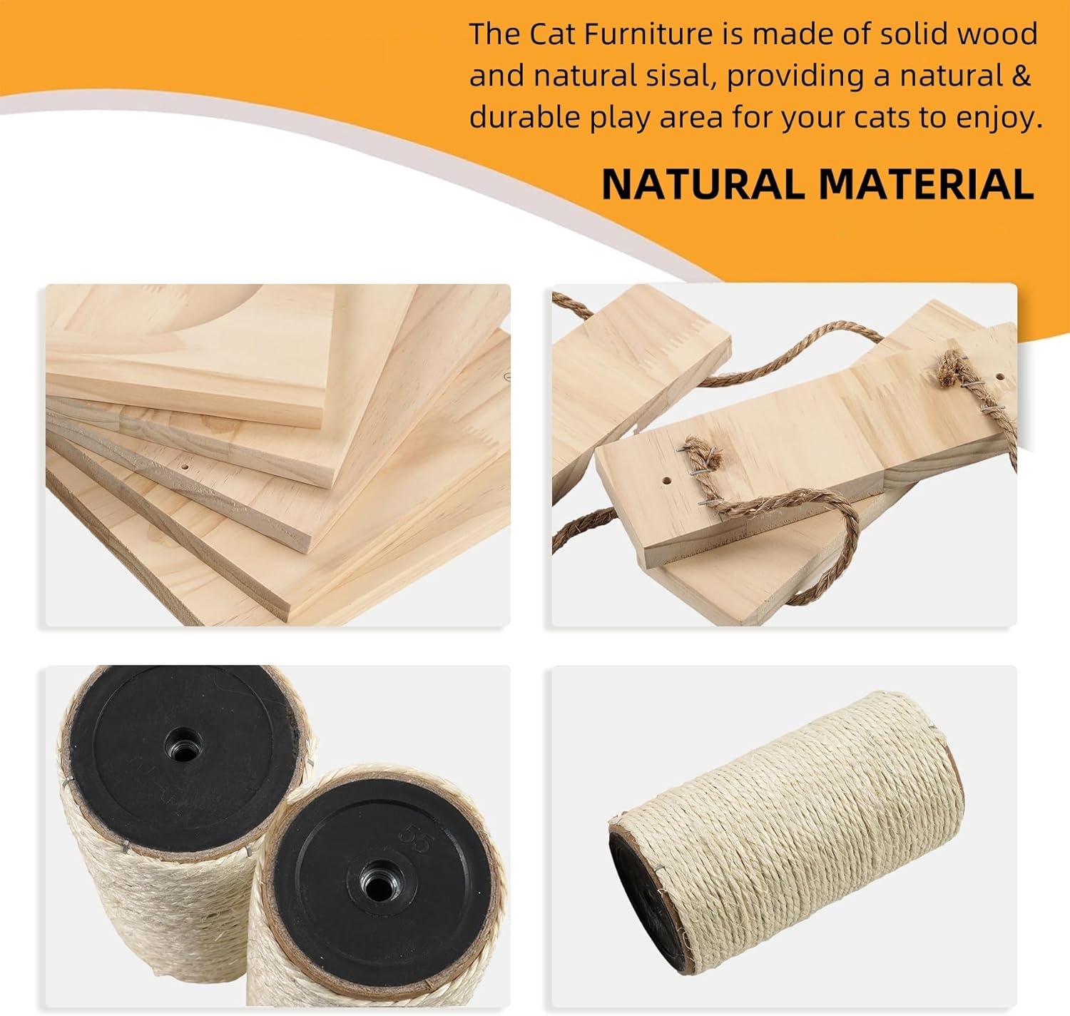 XXL kattenklimwand, wandbox van hout, 4-delig, met kattenhol, hangbrug, trap en sisalkolom, perfect wandmeubel voor katten