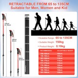 Ninonly Opvouwbare wandelstokken, carbon, Nordic Walking stokken voor dames en heren, lichte telescopische wandelstokken met EVA-handgreep en 3 punten, 150 kg draagkracht voor wandelingen, trekking