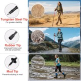 Ninonly Opvouwbare wandelstokken, carbon, Nordic Walking stokken voor dames en heren, lichte telescopische wandelstokken met EVA-handgreep en 3 punten, 150 kg draagkracht voor wandelingen, trekking