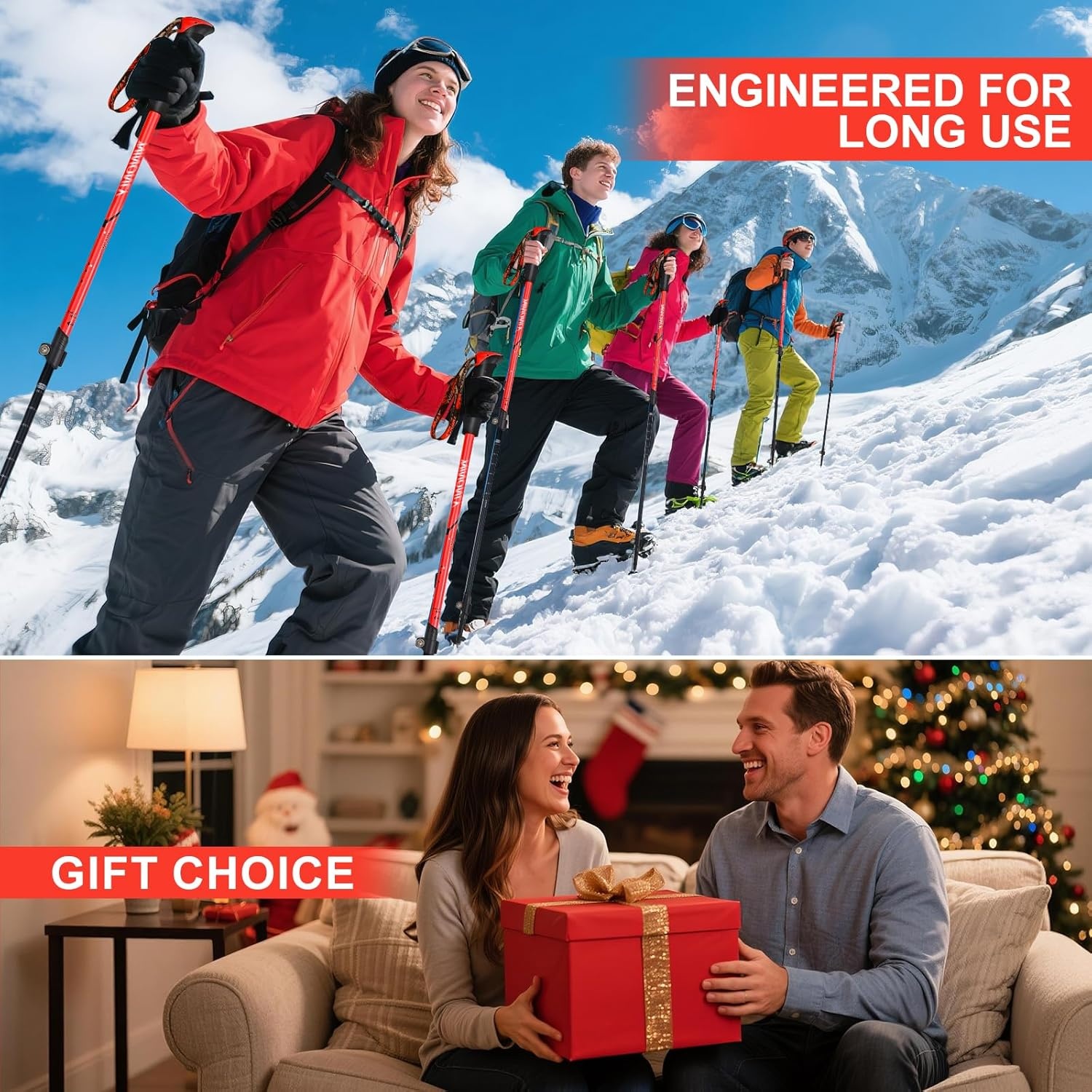 Ninonly Opvouwbare wandelstokken, carbon, Nordic Walking stokken voor dames en heren, lichte telescopische wandelstokken met EVA-handgreep en 3 punten, 150 kg draagkracht voor wandelingen, trekking