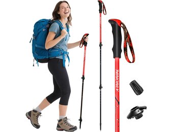 Ninonly Opvouwbare wandelstokken, carbon, Nordic Walking stokken voor dames en heren, lichte telescopische wandelstokken met EVA-handgreep en 3 punten, 150 kg draagkracht voor wandelingen, trekking