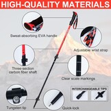 Ninonly Opvouwbare wandelstokken, carbon, Nordic Walking stokken voor dames en heren, lichte telescopische wandelstokken met EVA-handgreep en 3 punten, 150 kg draagkracht voor wandelingen, trekking