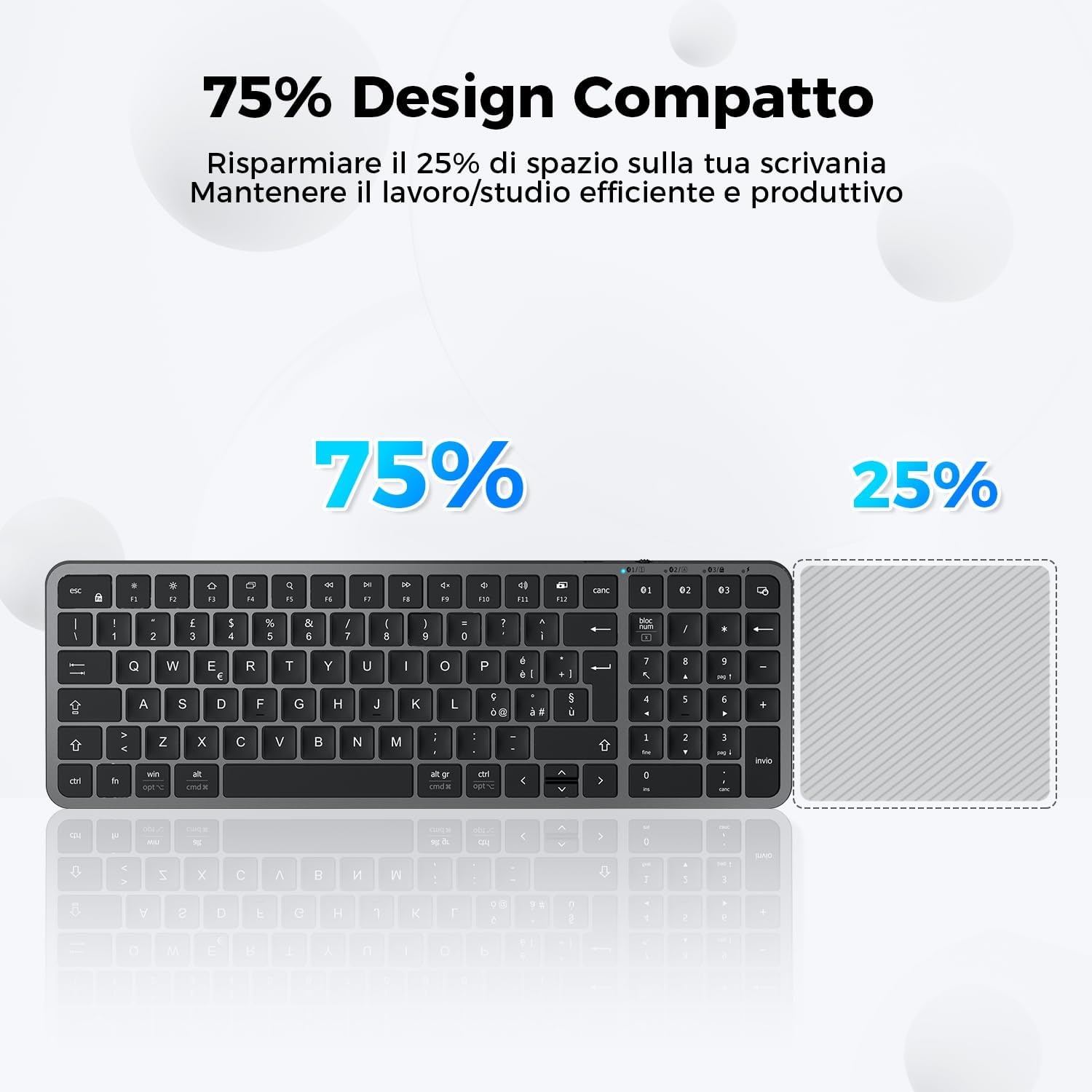 iClever Bluetooth-Toetsenbord, Draadloos en Oplaadbaar, Compact PC-Toetsenbord Voor Meerdere Apparaten Met Stabiele USB-C-Verbinding, Stil en Compatibel Met Mac Voor iPad