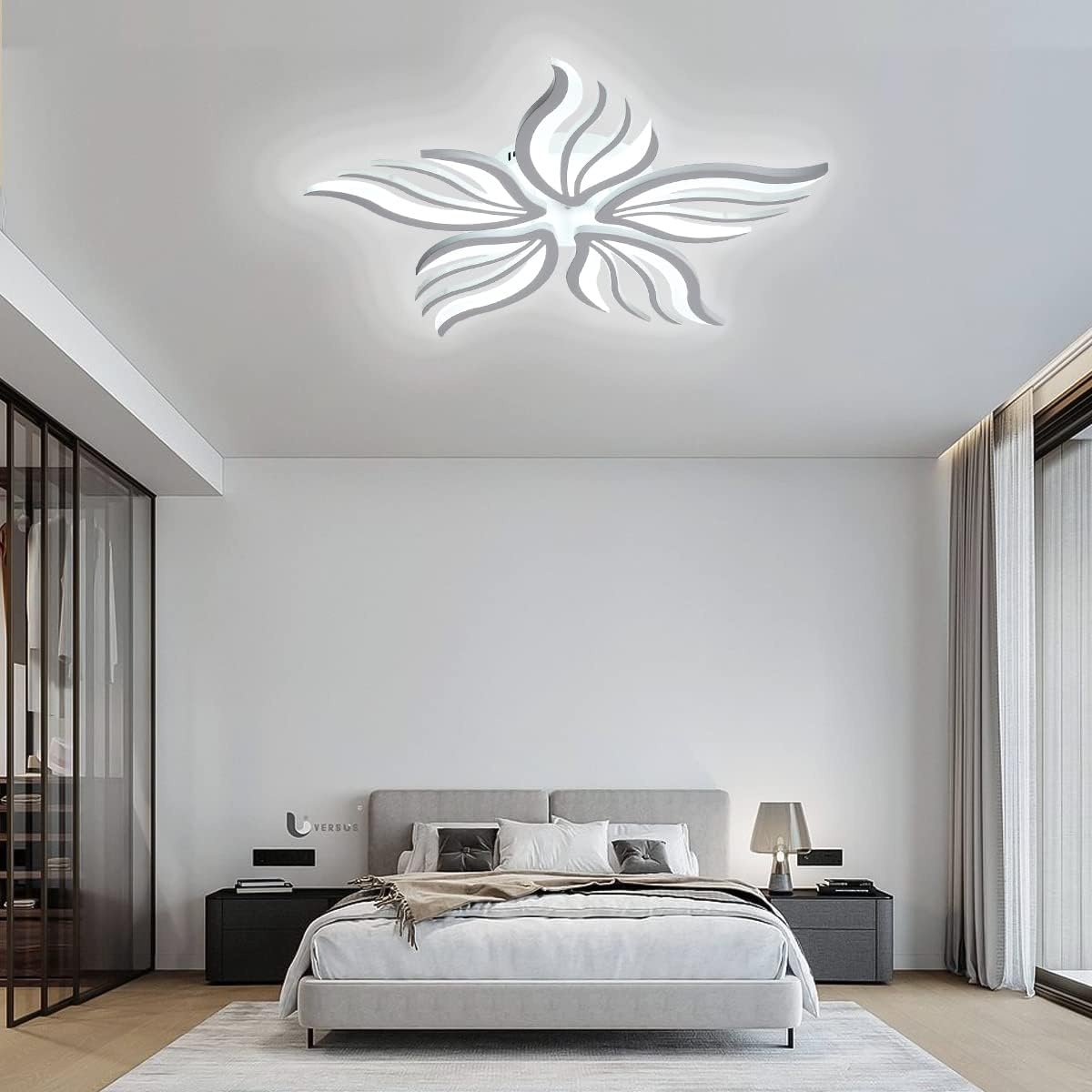 Becailyer Moderne Plafondlamp Bloemvorm 75cm Dimbare LED Chandelier met Afstandsbediening 48W Wit