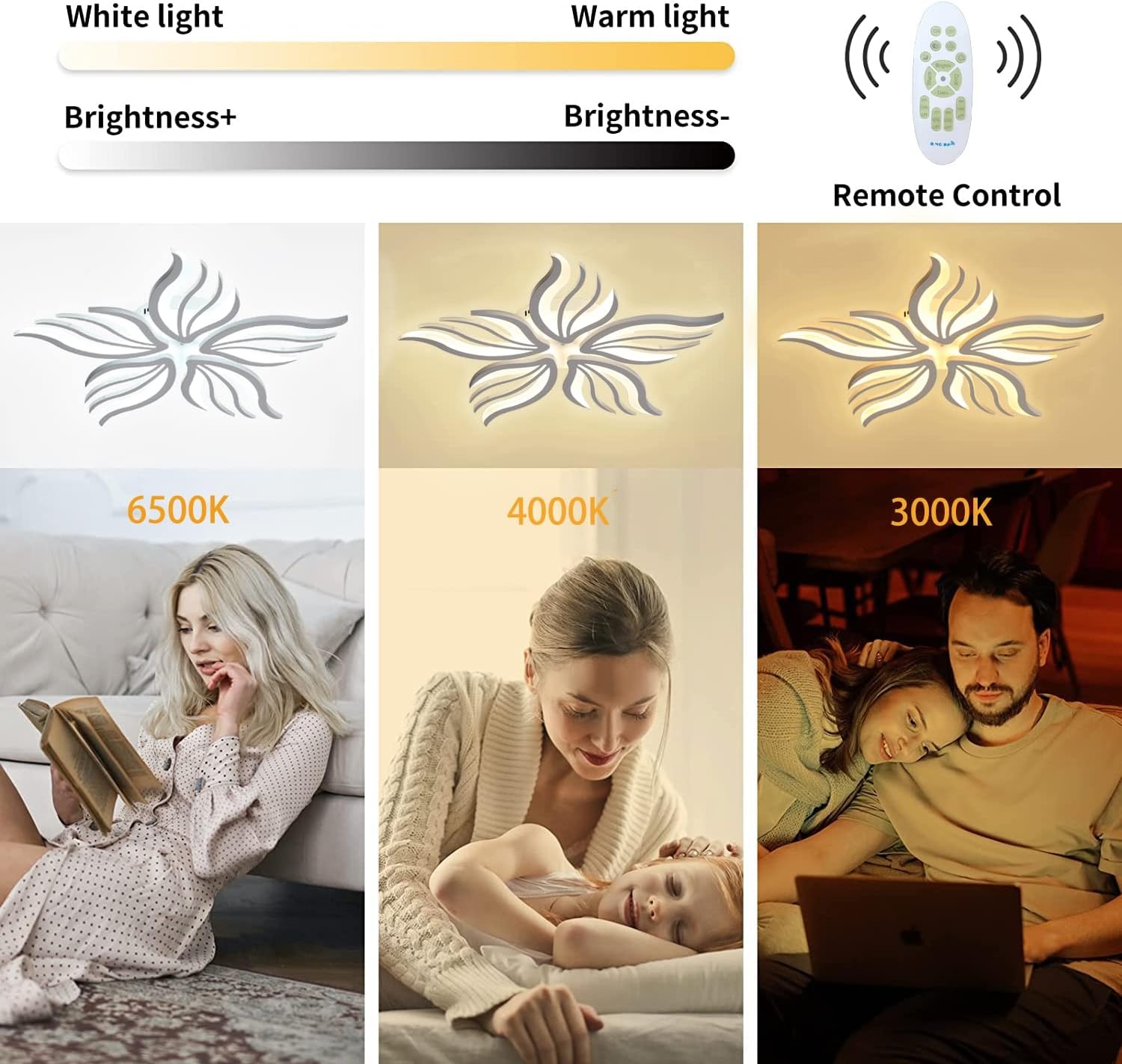 Becailyer Moderne Plafondlamp Bloemvorm 75cm Dimbare LED Chandelier met Afstandsbediening 48W Wit