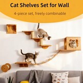 XXL kattenklimwand, wandbox van hout, 4-delig, met kattenhol, hangbrug, trap en sisalkolom, perfect wandmeubel voor katten