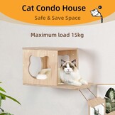 XXL kattenklimwand, wandbox van hout, 4-delig, met kattenhol, hangbrug, trap en sisalkolom, perfect wandmeubel voor katten
