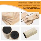 XXL kattenklimwand, wandbox van hout, 4-delig, met kattenhol, hangbrug, trap en sisalkolom, perfect wandmeubel voor katten