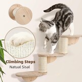 XXL kattenklimwand, wandbox van hout, 4-delig, met kattenhol, hangbrug, trap en sisalkolom, perfect wandmeubel voor katten