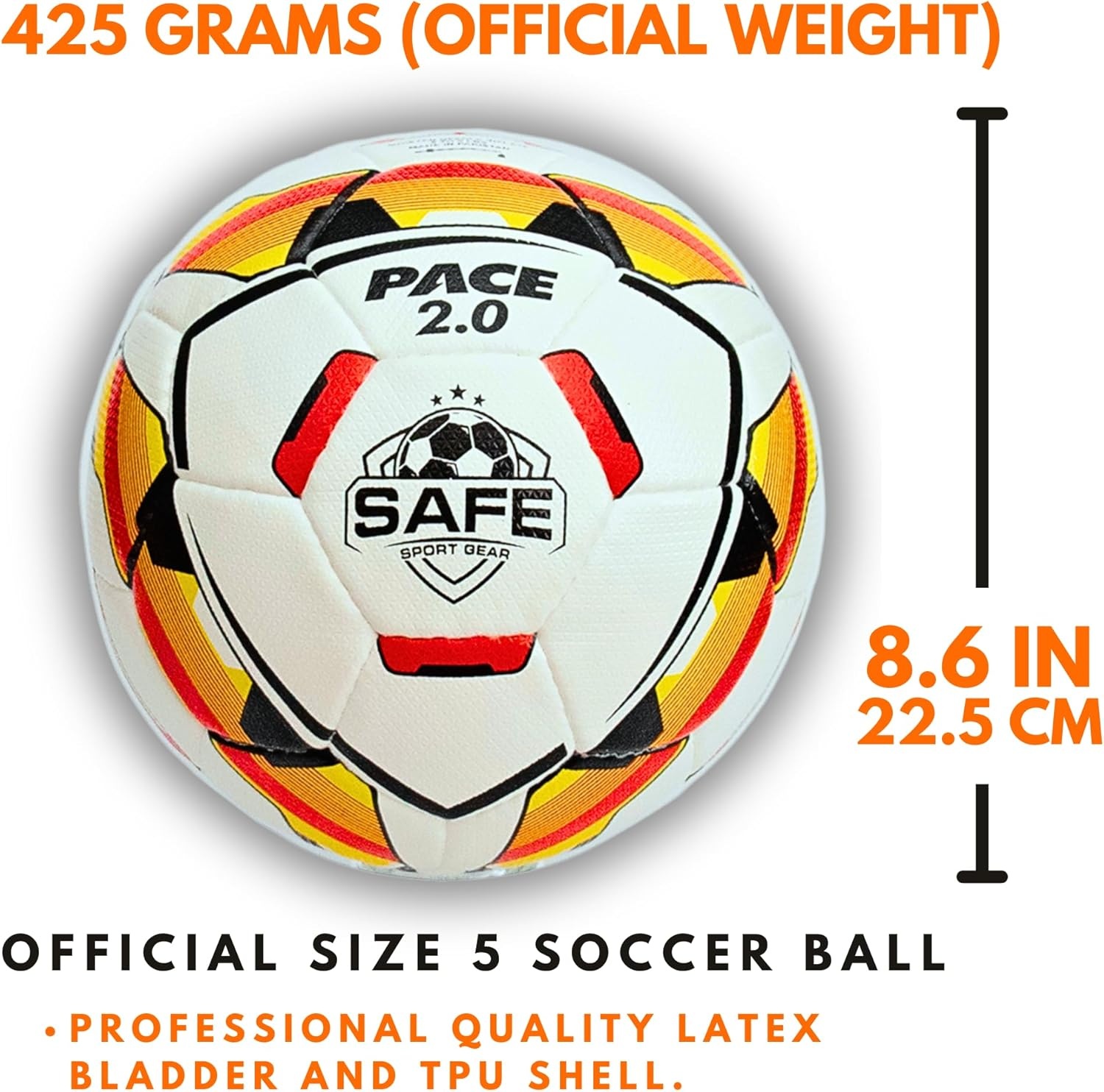 Safe Sport Gear Pace 2.0 Voetbal - Professionele Blaas, TPU Buitenschaal, Aerodynamische Textuur, Professioneel Gevoel en Stuiteren, Maat 5 Voetbalbal, All-Weather Voetbalbal Maat 5
