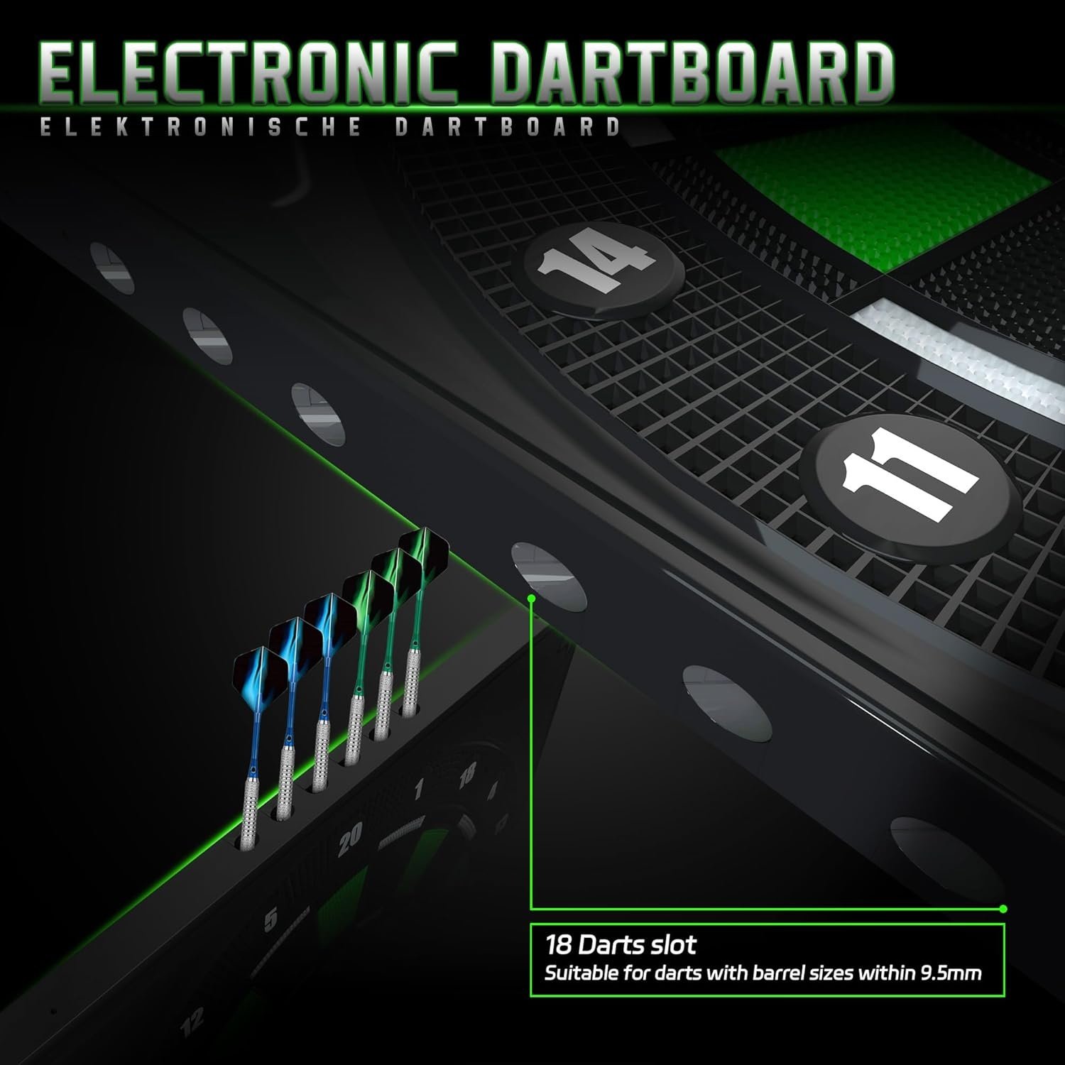 Cyeelife Elektronisch Dartbord met Duitse Stem en LCD-scherm - 34 Spellen & 355 Variaties - 1-8 Spelers
