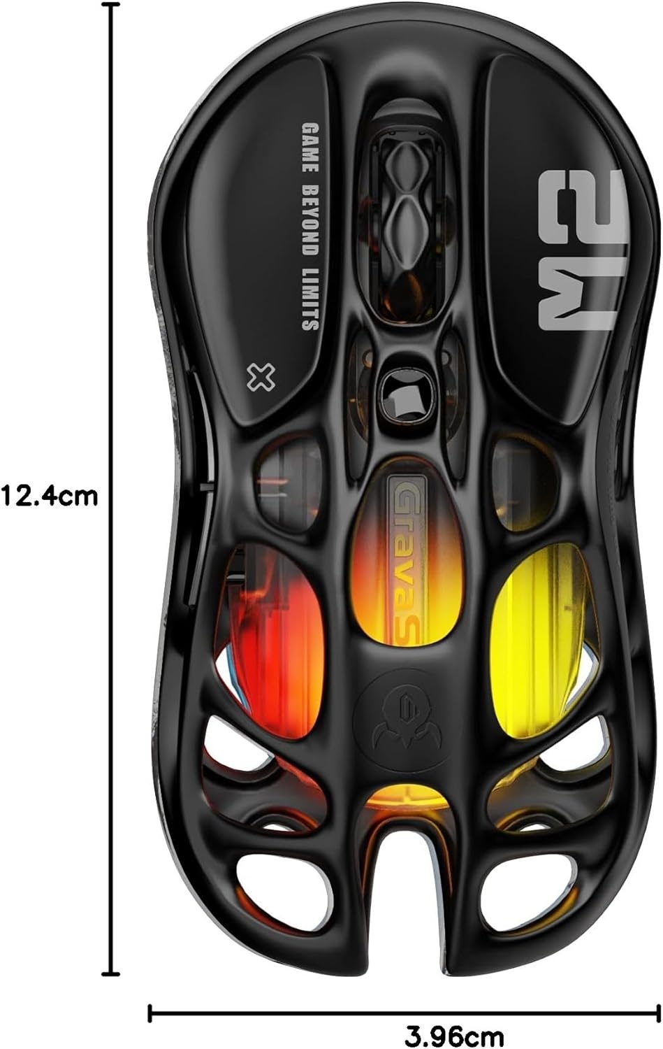 GravaStar Mercury M2 Gaming-muis – MMO gaming-muis voor computer met optische sensor 26.000 dpi – licht uitgehold design – 5 programmeerbare toetsen – 5 dynamische lichtsync RGB-modi – stealth zwart