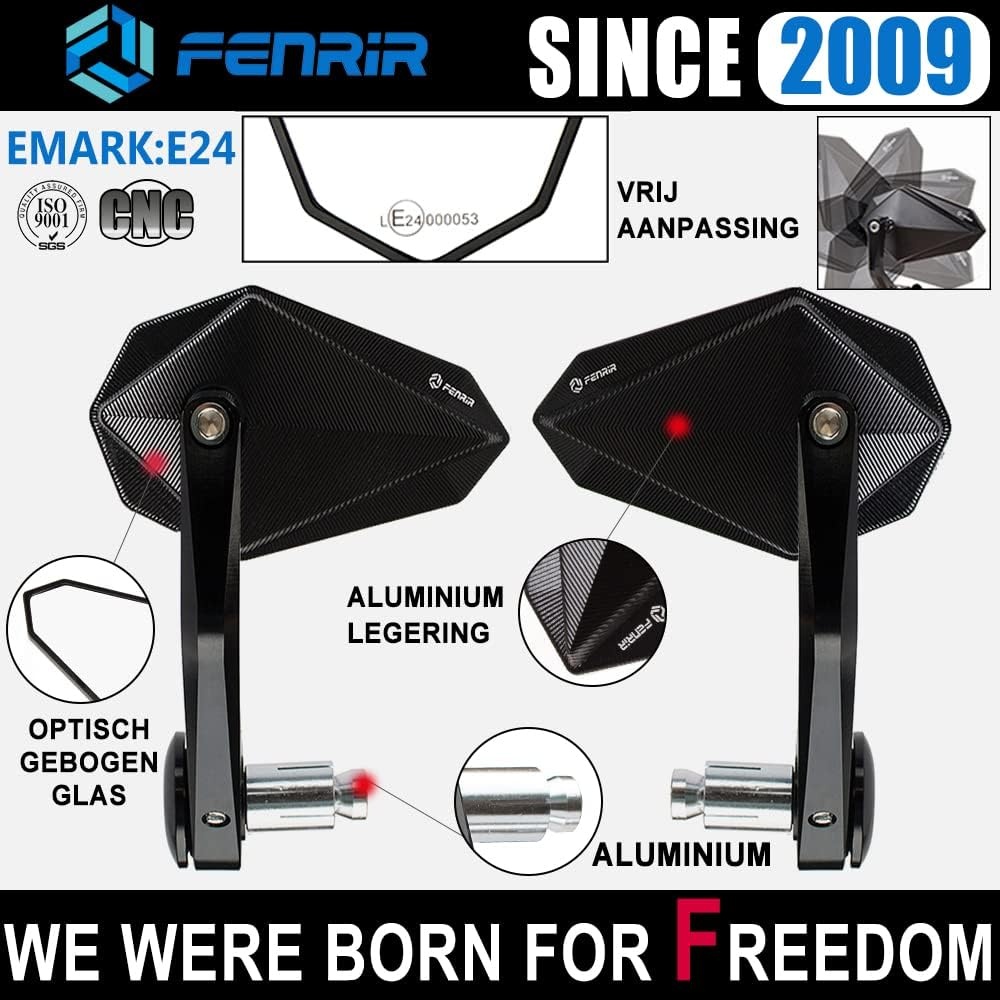 FENRIR Motorfiets Spiegels Stuurspiegel Achteruitkijkspiegel Motorfietsen zwart CNC Aluminium profiel Ontspiegeld Naked Bike Sport Scrambler voor Honda Suzuki Kawasaki Yamaha ducati BMW Aprilia Vespa