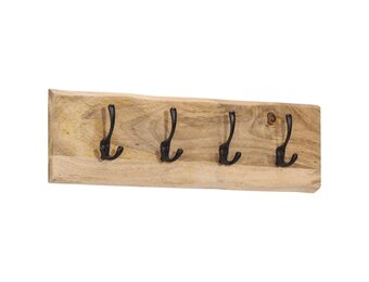 vidaXL Wandkapstok met 4 haken massief mangohout