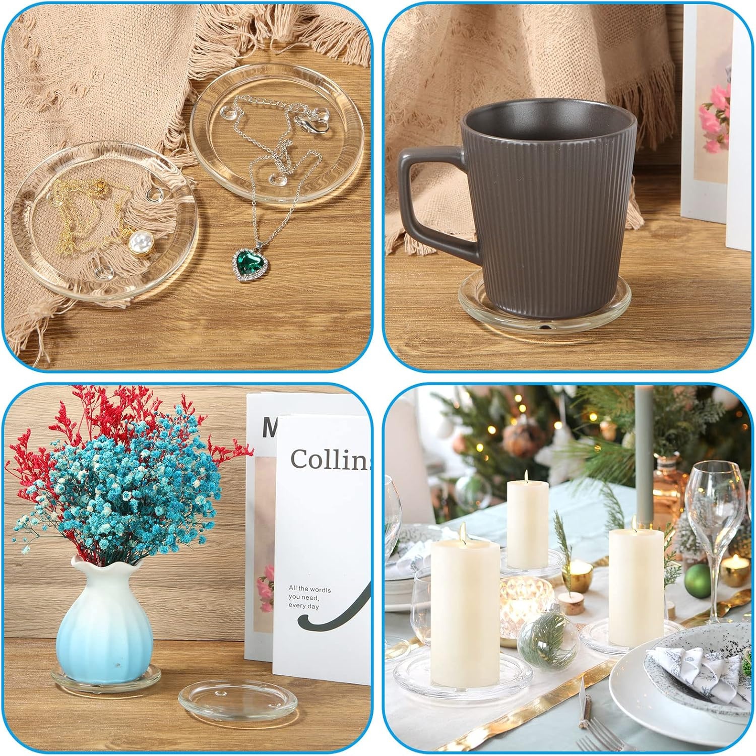 Transparante onderzetters, glazen voor kaarsen (16 stuks), kaarsenhouder, stompkaarsen, ideaal voor spa-decoraties, bruiloften, feesten, woondecoratie, tafeldecoratie en geschenken