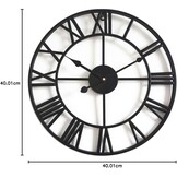 Vintage Stille Wandklok, 40 cm Skelet Metalen Klok voor Woonkamer Keuken Café Hotel Kantoor Huisdecoratie (Zwart)