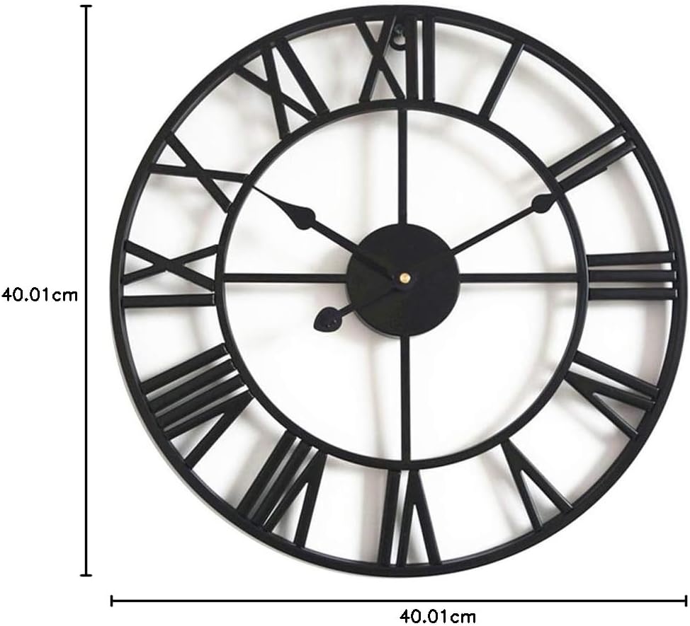 Vintage Stille Wandklok, 40 cm Skelet Metalen Klok voor Woonkamer Keuken Café Hotel Kantoor Huisdecoratie (Zwart)