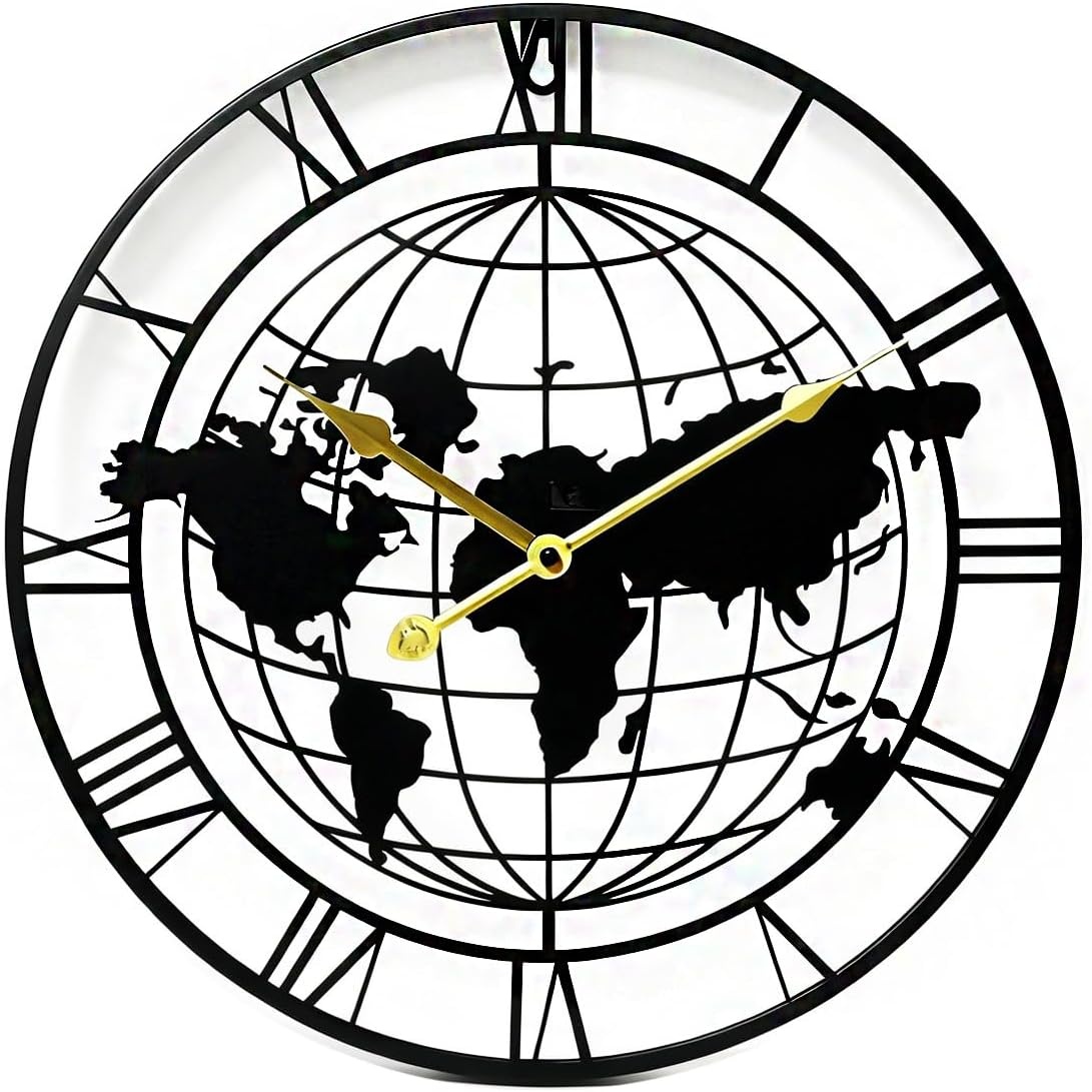 Vintage Stille Wandklok, 40 cm Skelet Metalen Klok voor Woonkamer Keuken Café Hotel Kantoor Huisdecoratie (Zwart)