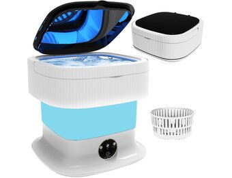 Campingwasmachine, 12 l, 2 kg, 2 in 1, opvouwbare reiswasmachine, dieptereiniging van ondergoed, babykleding, sokken, handdoeken, draagbare wasmachine voor hotel, woningen, camper, blauw
