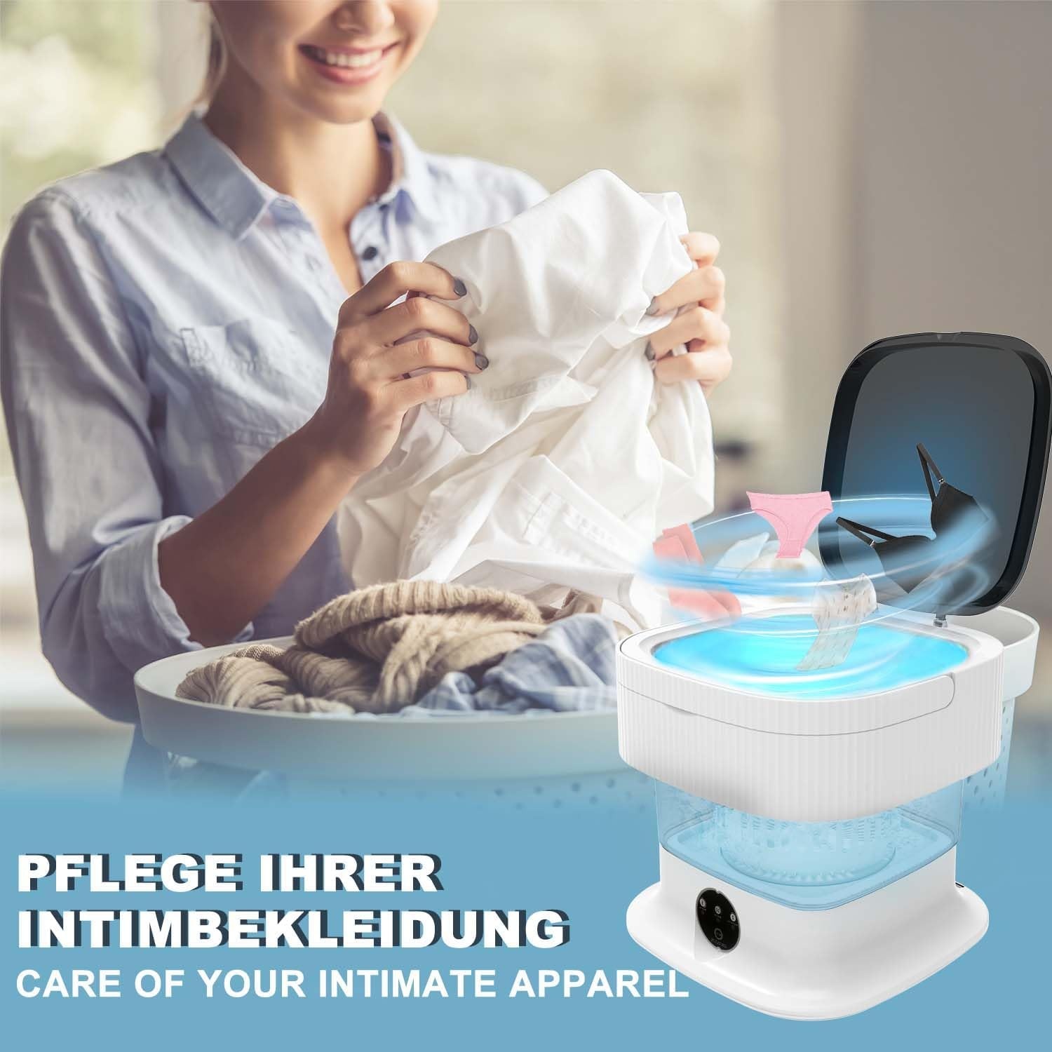 Campingwasmachine, 12 l, 2 kg, 2 in 1, opvouwbare reiswasmachine, dieptereiniging van ondergoed, babykleding, sokken, handdoeken, draagbare wasmachine voor hotel, woningen, camper, blauw