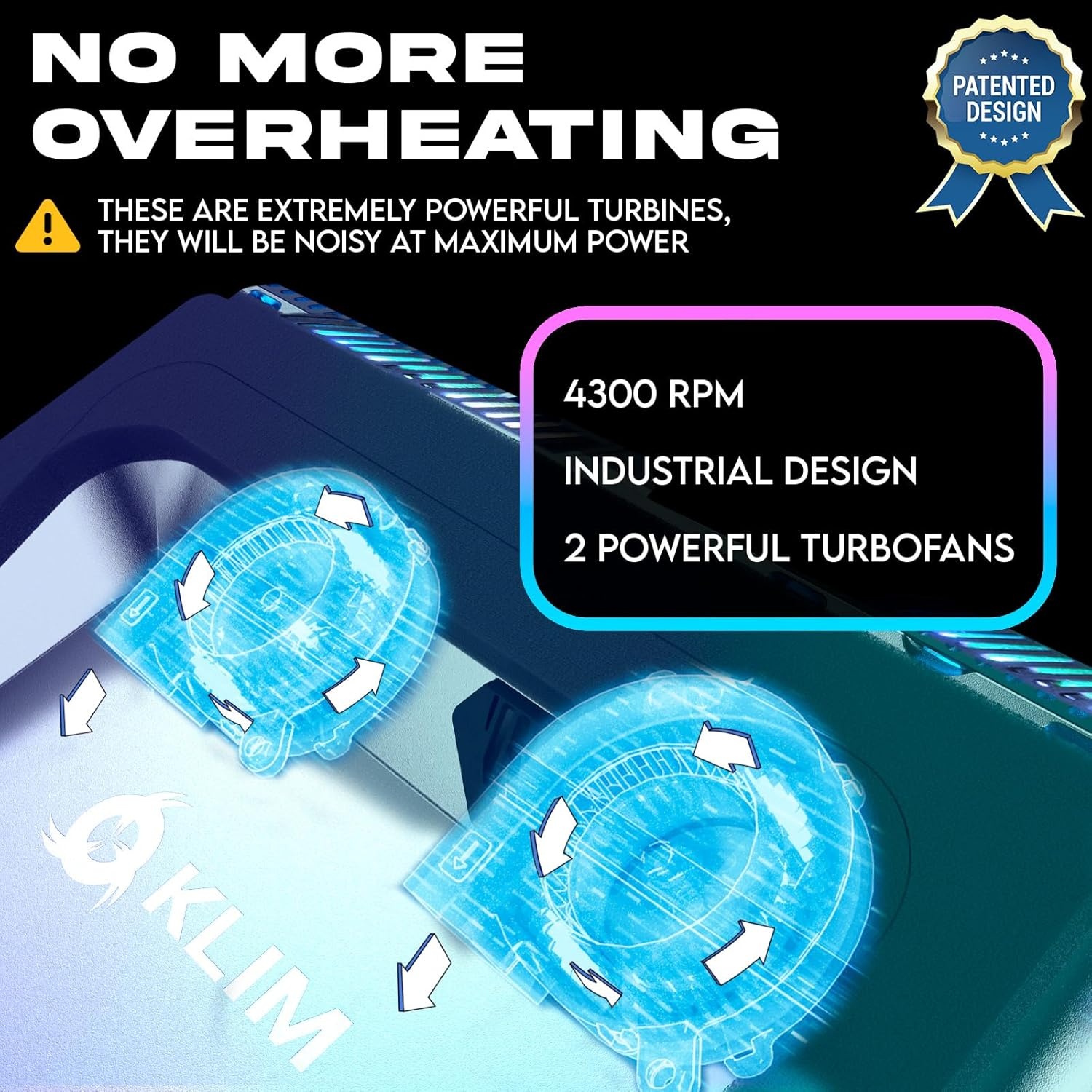 KLIM Everest Laptop Cooling Pad - Verzegeld schuim voor maximale prestaties - Krachtige turbo-ventilator 4300 tpm -koeler - Voorkomt oververhitting en bescherm je laptop - 14-17,3 inch