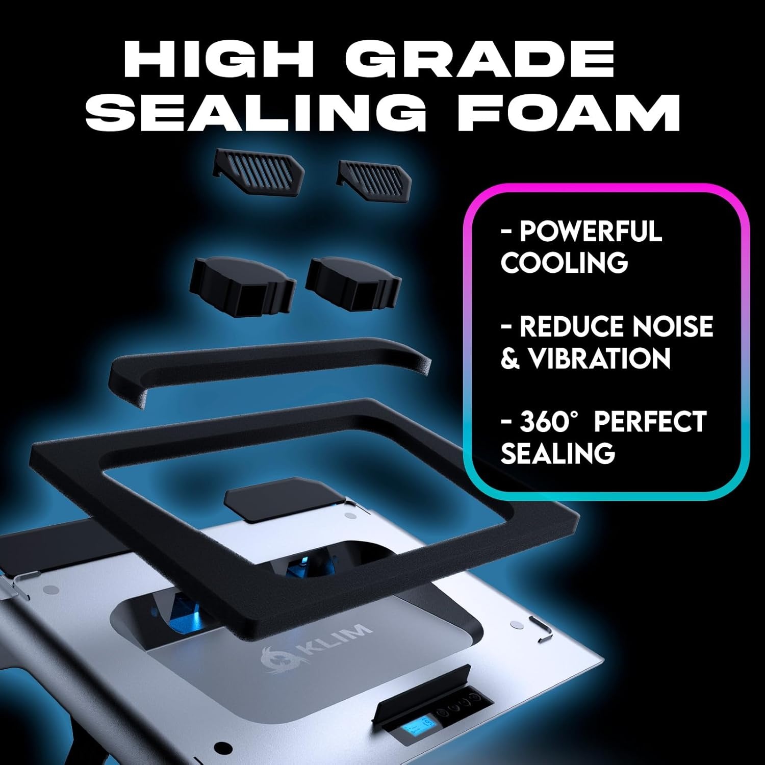 KLIM Everest Laptop Cooling Pad - Verzegeld schuim voor maximale prestaties - Krachtige turbo-ventilator 4300 tpm -koeler - Voorkomt oververhitting en bescherm je laptop - 14-17,3 inch