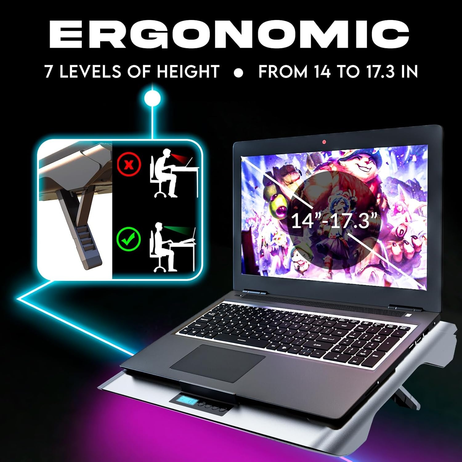 KLIM Everest Laptop Cooling Pad - Verzegeld schuim voor maximale prestaties - Krachtige turbo-ventilator 4300 tpm -koeler - Voorkomt oververhitting en bescherm je laptop - 14-17,3 inch