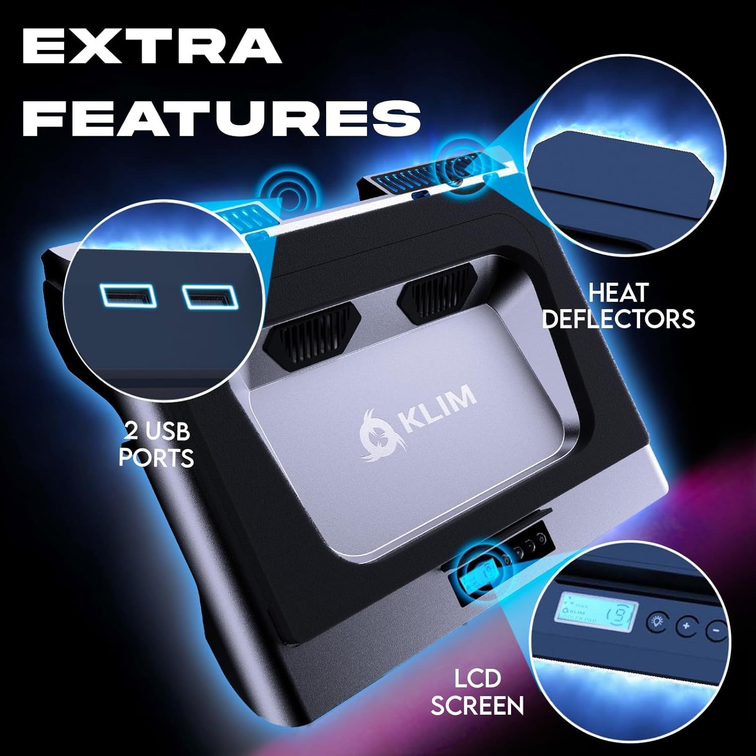 KLIM Everest Laptop Cooling Pad - Verzegeld schuim voor maximale prestaties - Krachtige turbo-ventilator 4300 tpm -koeler - Voorkomt oververhitting en bescherm je laptop - 14-17,3 inch