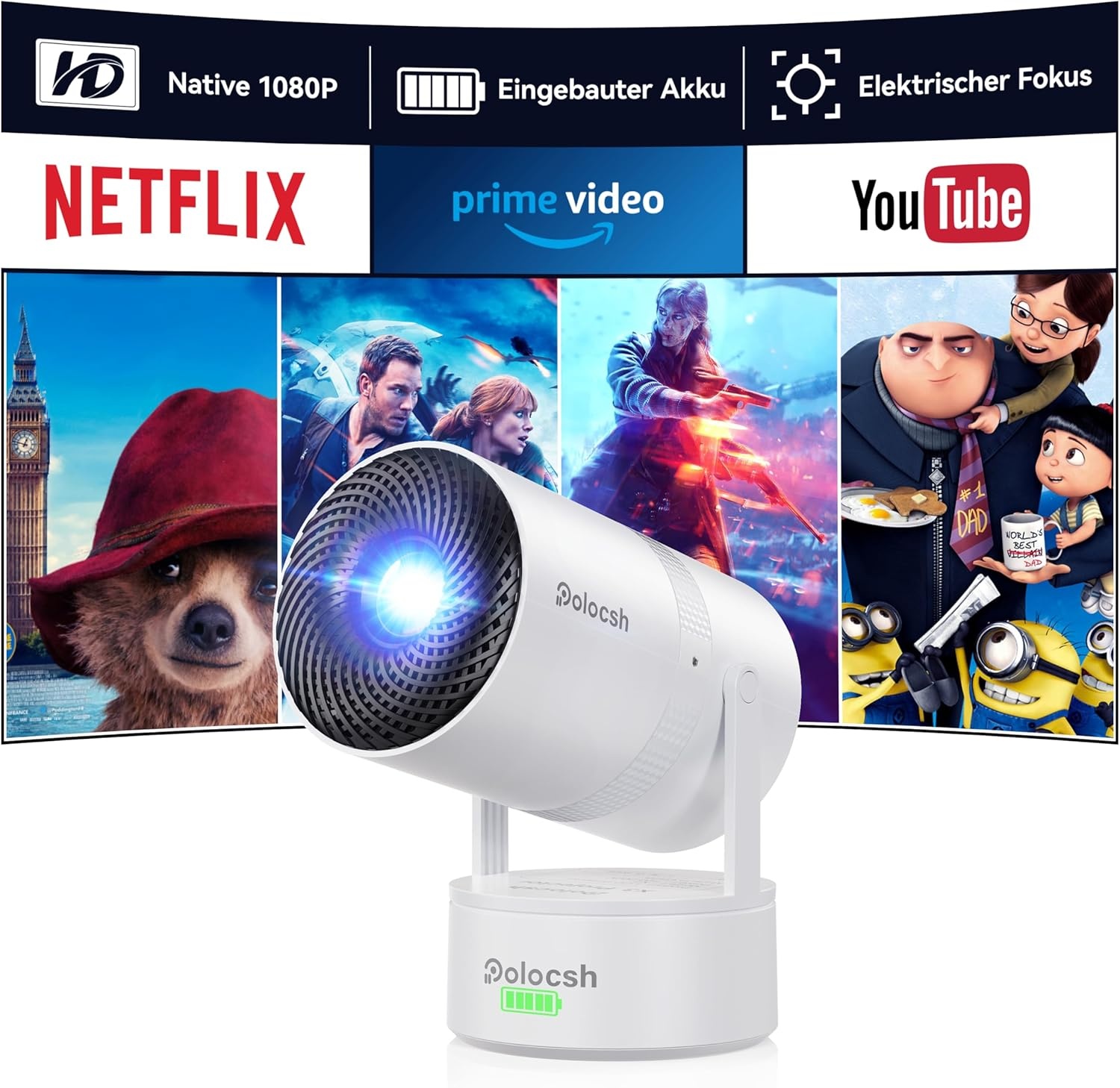 Mini Beamer met Batterij - 1080P, WiFi, 270° Rotatie - 34% Korting!