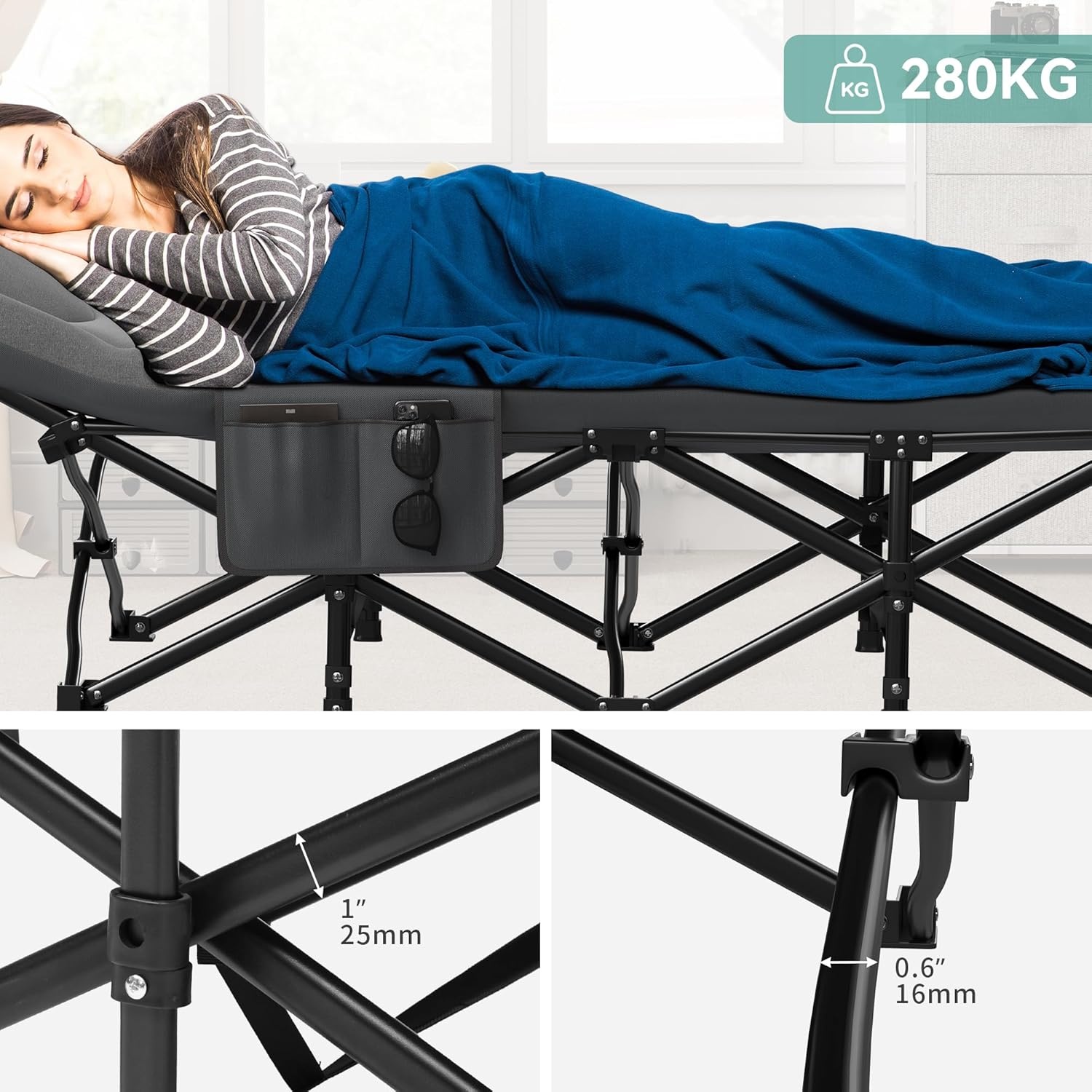 Opvouwbaar Campingbed 260kg met Kussen & Tas - 29% Korting