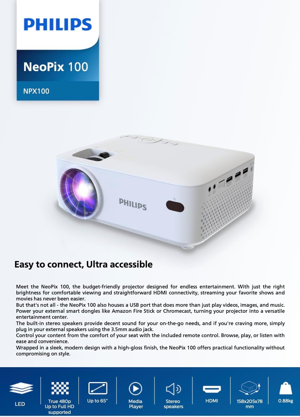 Projector NeoPix 100 - 65" - Compact Wit - 34% Korting