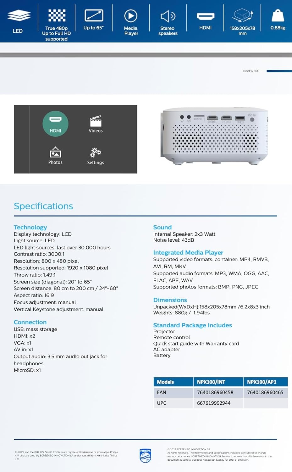 Projector NeoPix 100 - 65" - Compact Wit - 34% Korting
